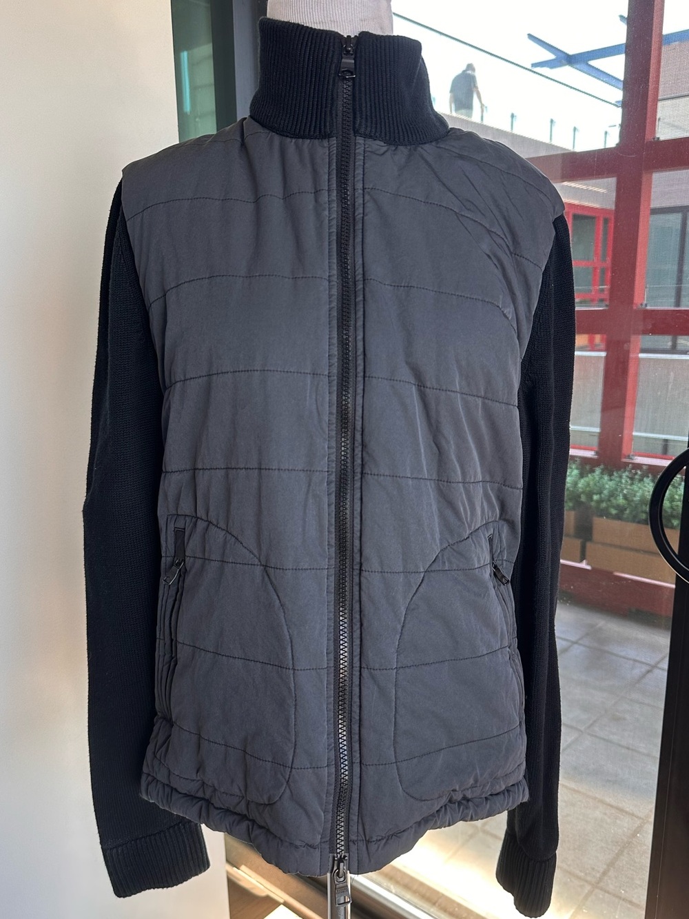 Banana Republic Quilted Front Jacket with Knit Sleeves - Black/Grey